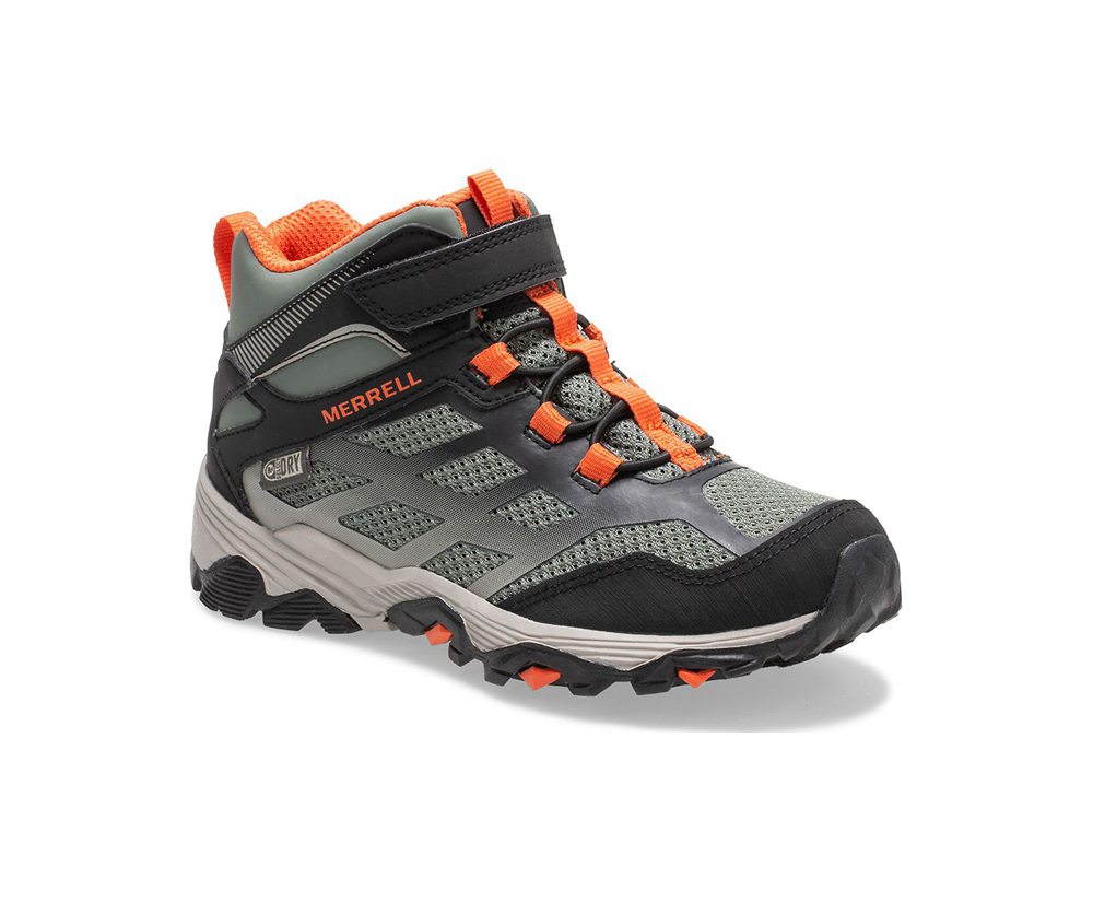 Buty Trekkingowe Merrell Dziecięce Oliwkowe - Moab Fst Mid A/C Waterproof - 842076-RPF